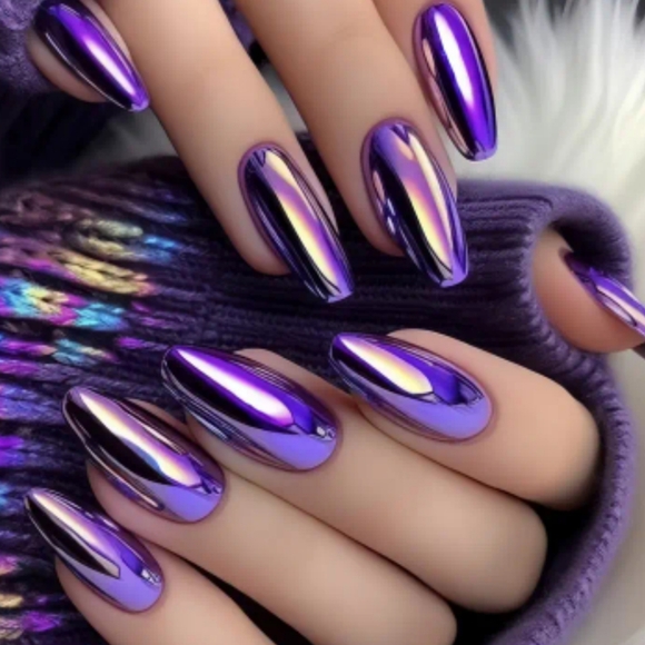 Purple Iridescent Chrome Reusable Press On Nail Kit (OS) - Picture 4 of 9